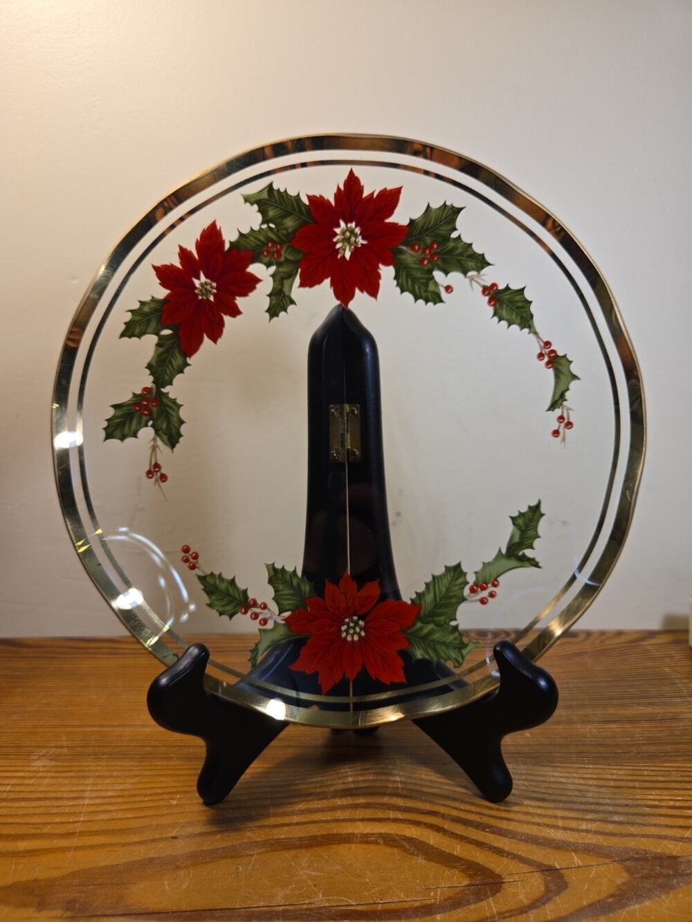 Vintage Christmas Lefton Plate 9in Suzuki design Poinsettias Original Packaging